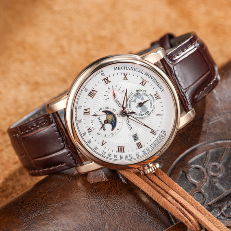 瑞夫泰格手表男士全自动机械表大表盘夜光潮流防水多功能休闲商务