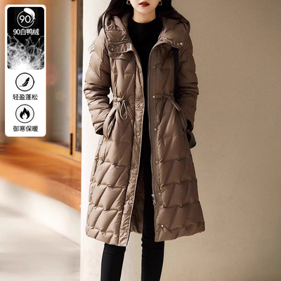 2024冬季新款时尚气质加厚羽绒服女款中长款收腰显瘦连帽保暖外套