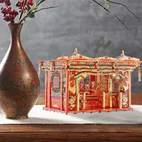 Крутой и модный портшез, корона феникса, красный макияж, свадебная кровать, свадебное платье, дворцовый фонарь, металлическая сборка, креативный трехмерный пазл.