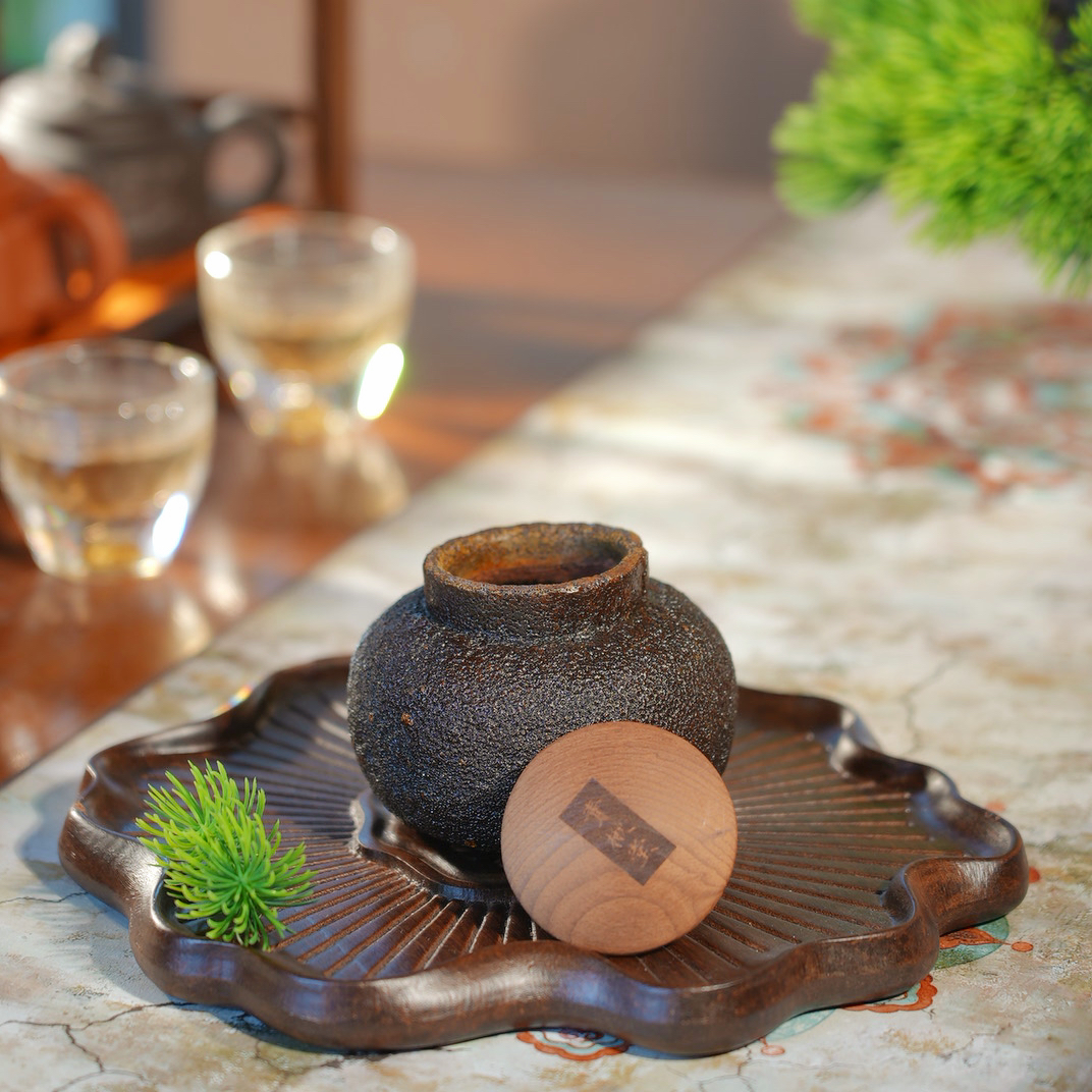 柚子皮茶叶罐储茶罐茶道复古创意老料茶香纯手工木盖中式复古茶室