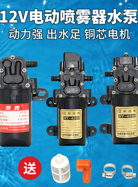 12v雨露水泵农用电动喷雾器水泵电机打药机隔膜泵智能自吸泵