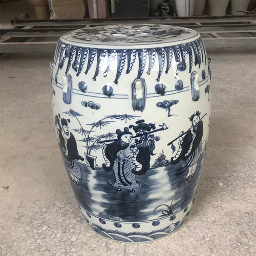景德镇手绘青花仿古陶瓷鼓凳绣墩狮子八仙鱼龙瓷凳浴室凳换鞋坐墩