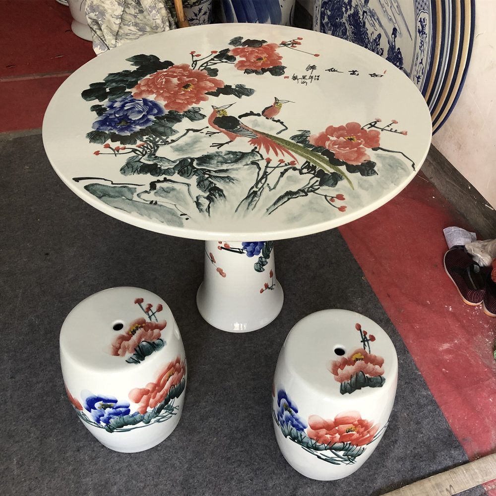 景德镇陶瓷青花桌子凳子套装户外露台庭院阳台小茶几休闲小圆桌椅