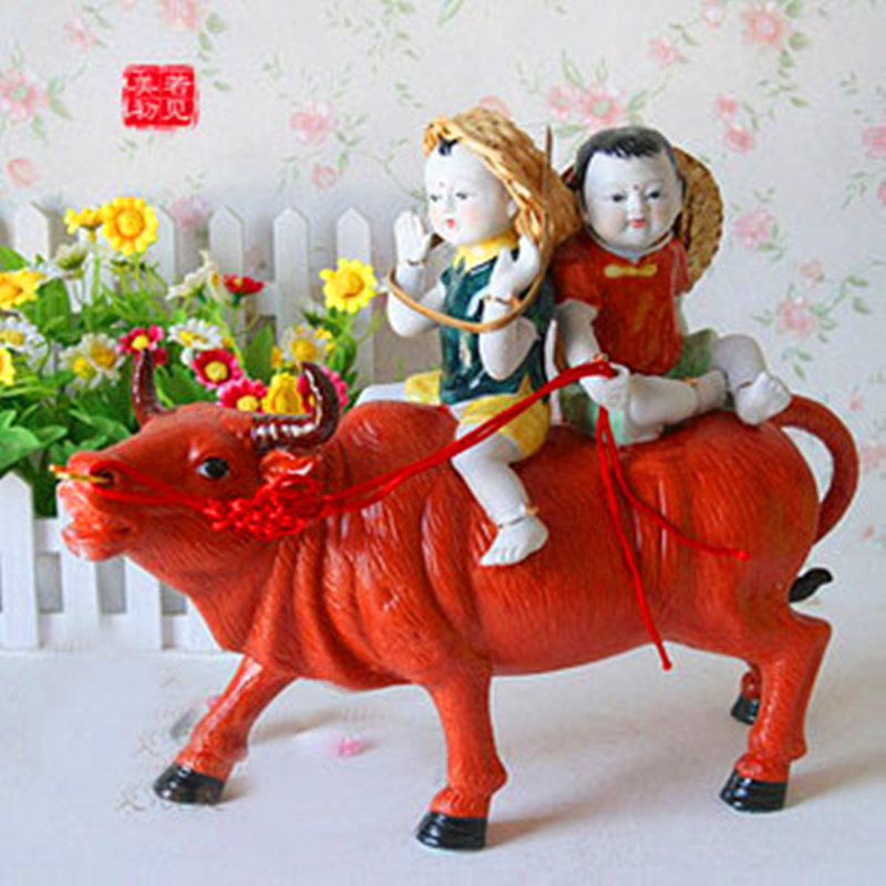 结婚礼品娃娃 牧童骑牛 陶瓷摆件工艺品 儿童家居摆设 创意装饰品