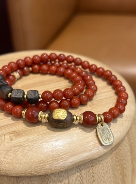 国风天然南红玛瑙沉香手串女款925纯银招财转运珠手链本命年礼物