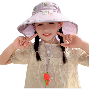 儿童遮阳帽夏季女童大帽檐2024新款男孩防晒帽护颈旅游沙滩渔夫帽