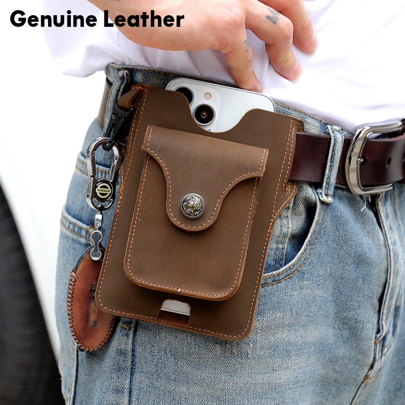 牛皮手机腰包男款真皮工地干活专用穿皮带挂钥匙香烟竖款男士皮套