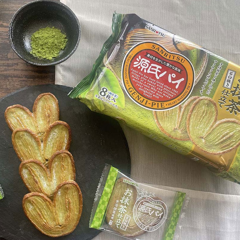 日本进口三立制果源氏抹茶味千层酥饼干爱心形状酥性饼干独立装