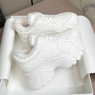 保暖超轻厚底不累脚真皮休闲鞋 8厘米增高小个子加绒老爹鞋 女冬季