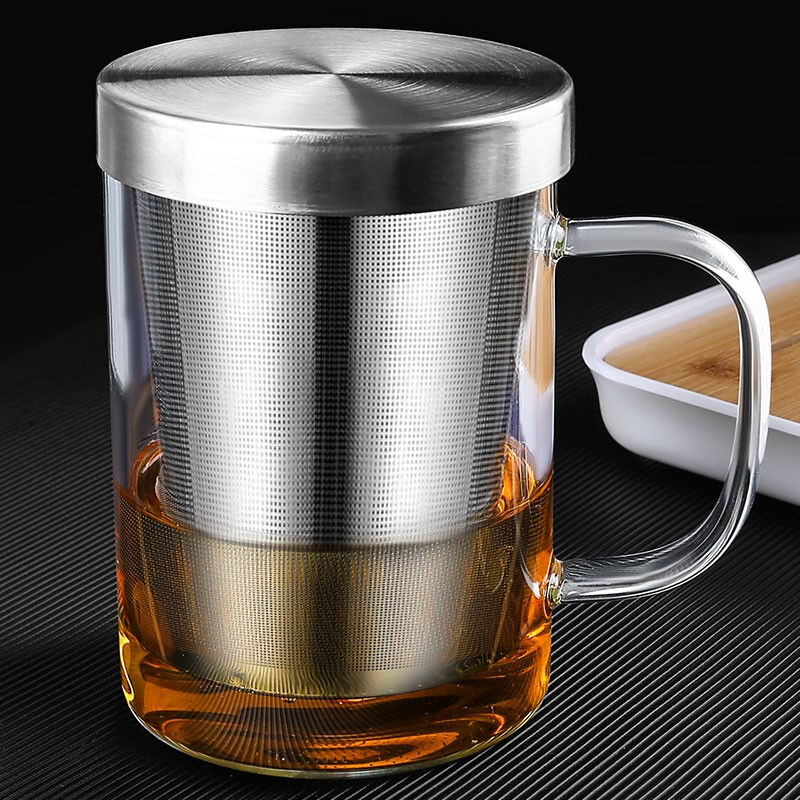 美杜茶水分离杯泡茶杯办公室带把手过滤茶叶大容量创意玻璃喝水杯