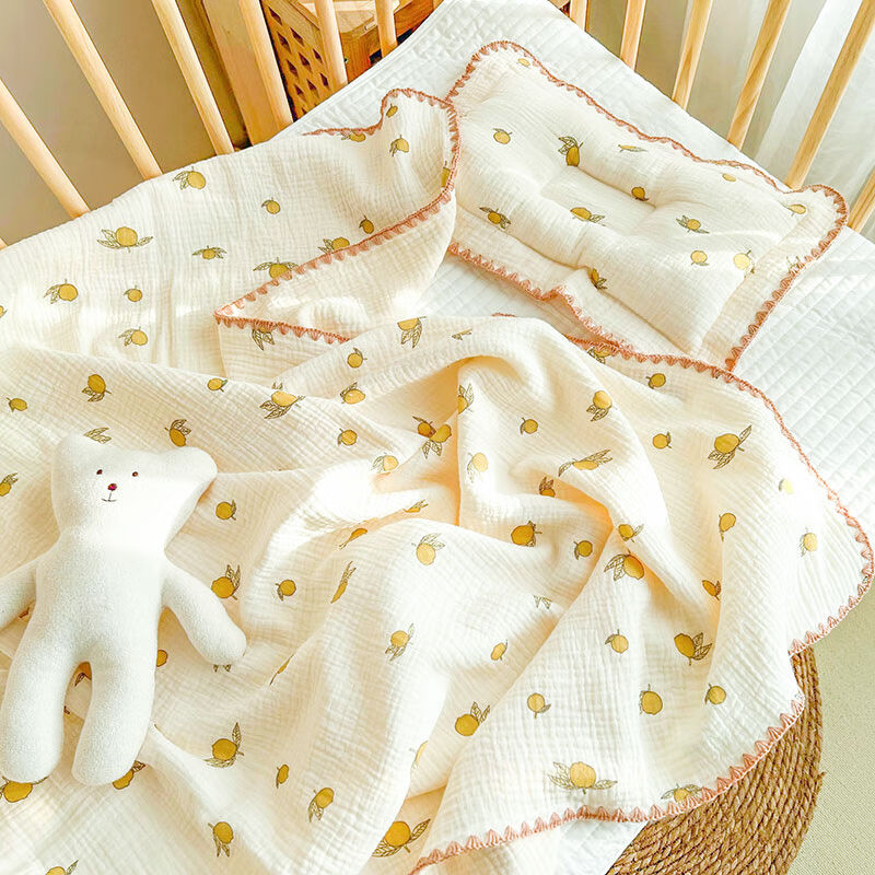 棉加加(Cotton++)四层花边棉花糖婴儿被子春夏季薄款纱布空调被