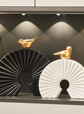 喜上加喜扇形艺术陶瓷工艺品样板间酒柜玄关摆件办公室客厅电视柜