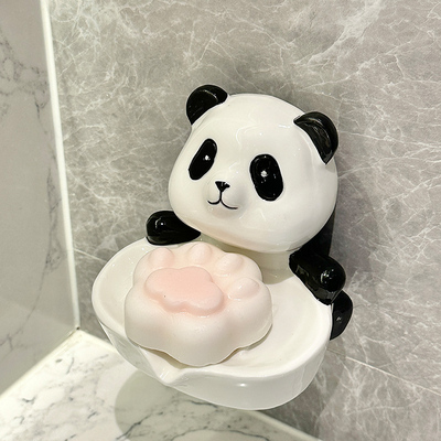 熊猫壁挂陶瓷肥皂盒沥水免打孔挂壁卫生间洗手洗漱台香皂盒子碟托
