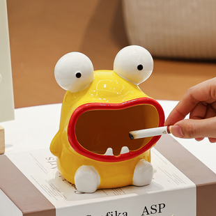 爱心大嘴怪可爱烟灰缸家用陶瓷防飞灰客厅茶几烟盅桌面创意摆件