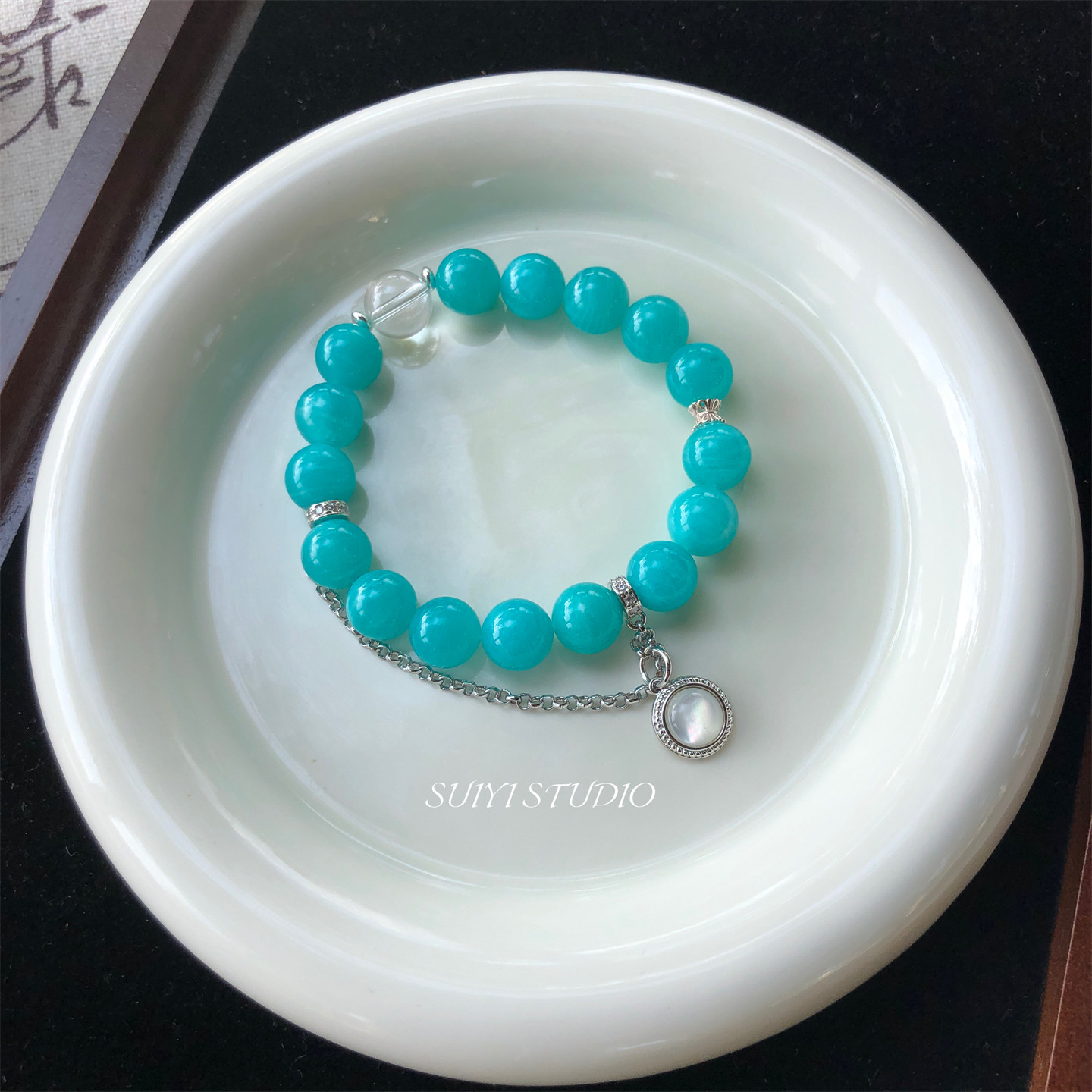 SUIYI 天河凝碧 原创设计天河石白水晶手串女 薄荷蓝绿色显白手链