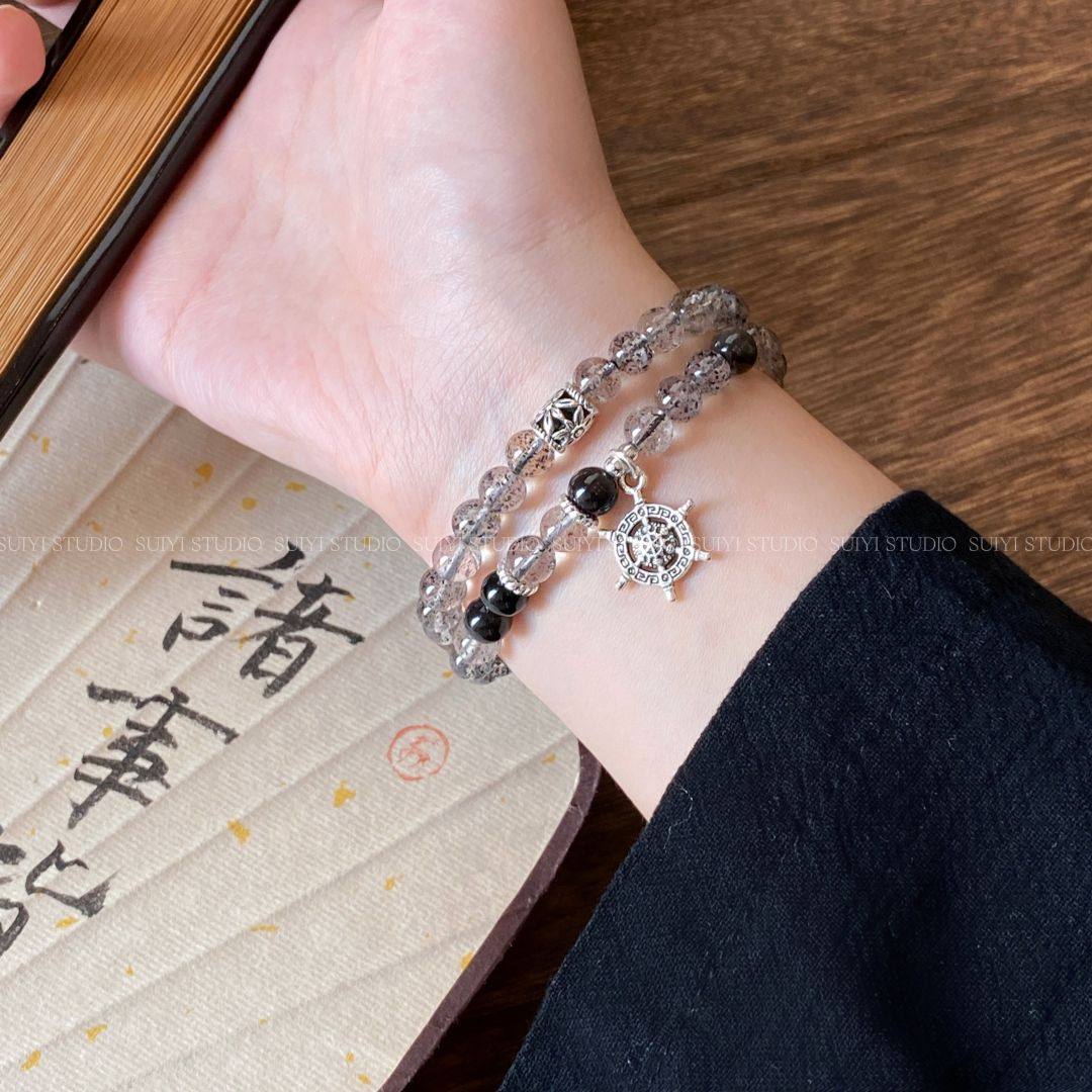 SUIYI 天然黑草莓晶双圈手链女国潮暗黑个性黑曜石手串送朋友礼物