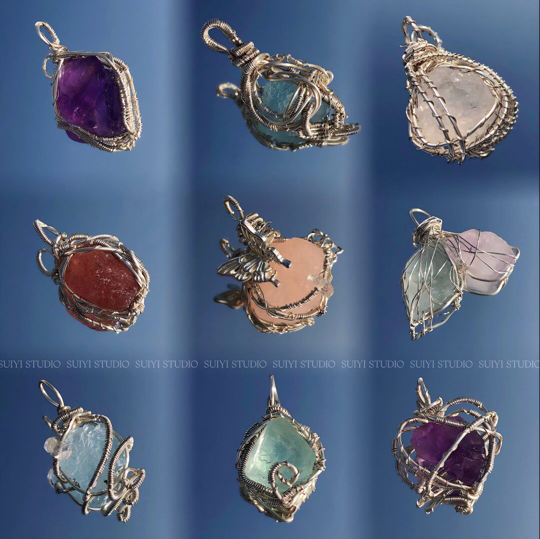 SUIYI 原创设计天然水晶原石吊坠女手工绕线精致锁骨链送闺蜜礼物