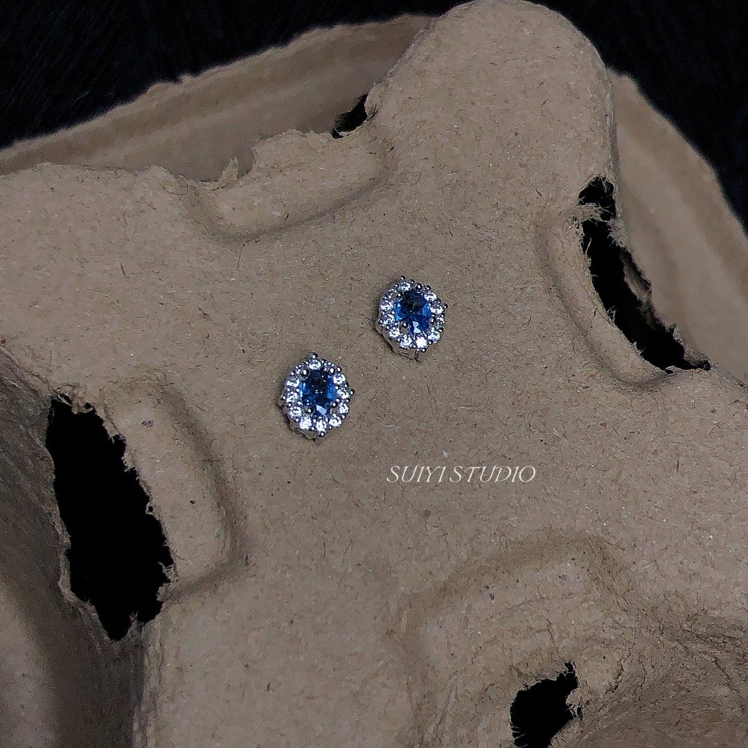SUIYI 海蓝宝锆石耳钉女法式气质高级感简约百搭耳饰时尚通勤配饰