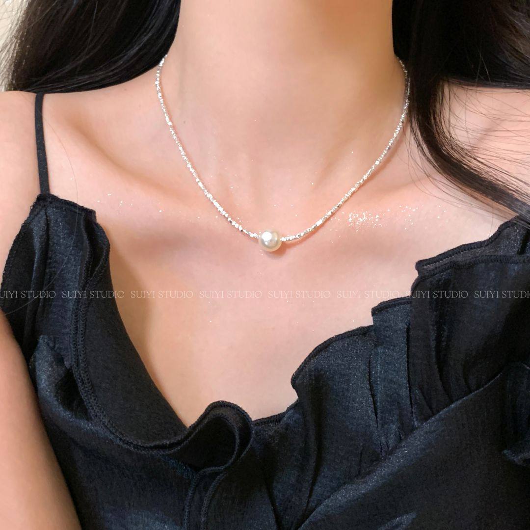 SUIYI 碎银子珍珠项链女轻奢高级感s925纯银贝珠锁骨链送闺蜜礼物