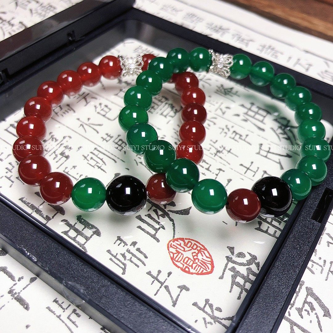 SUIYI 原创设计新中式天然红玛瑙手串国风气质绿玛瑙手链新年礼物