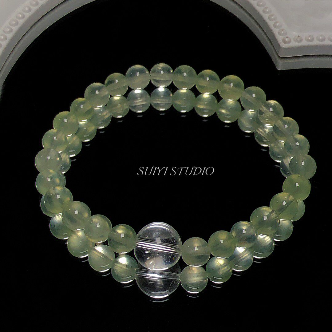 SUIYI 清霜点翠 原创设计天然葡萄石白水晶手串女 小众高级感手链