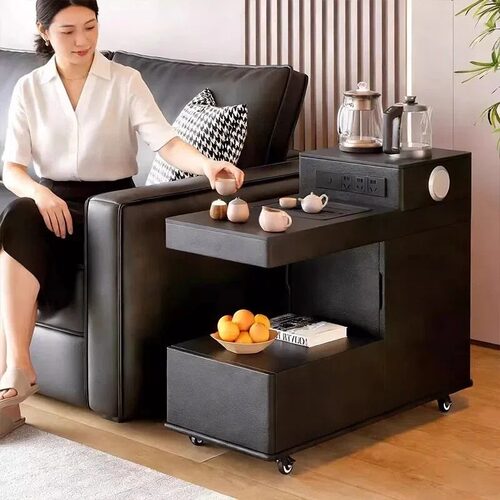 实木可移动自动上水茶几边几柜