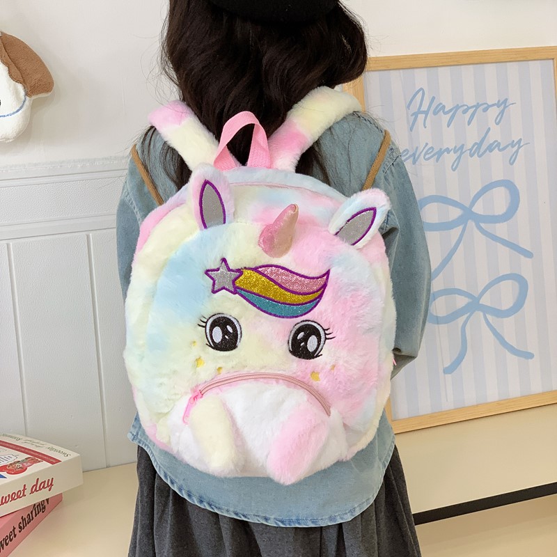 新款独角兽毛绒双肩包儿童卡通眼睛少女书包小学生幼儿园可爱背包