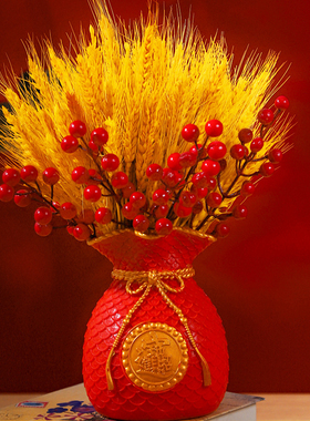 黄金大麦穗仿真花客厅干花花束插花瓶结订婚福桶装饰乔迁开业摆件
