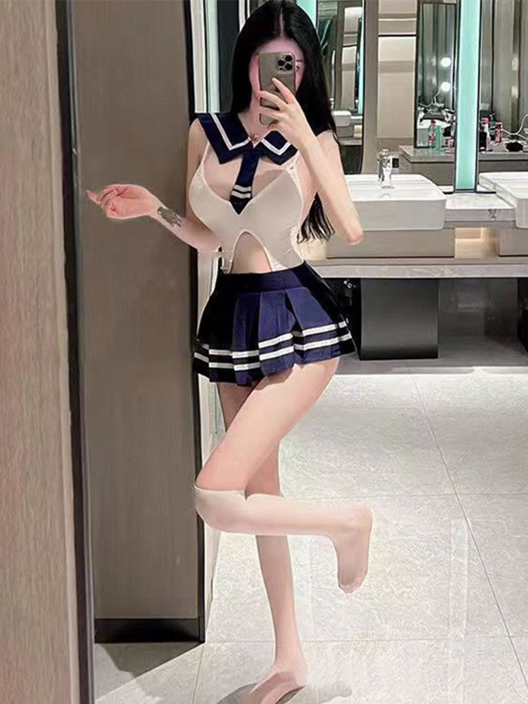 情侣趣味内衣丝袜器情学妹jk制服连体免脱床上性感纯欲风套装qqny