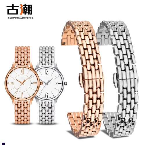 正品适配天梭1853表带钢带女款臻时系列T103玫瑰金银色精钢手表带