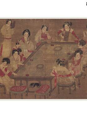 周文矩《宫乐图》复古书画仕女人物N国画真迹微喷高端挂抽装裱画