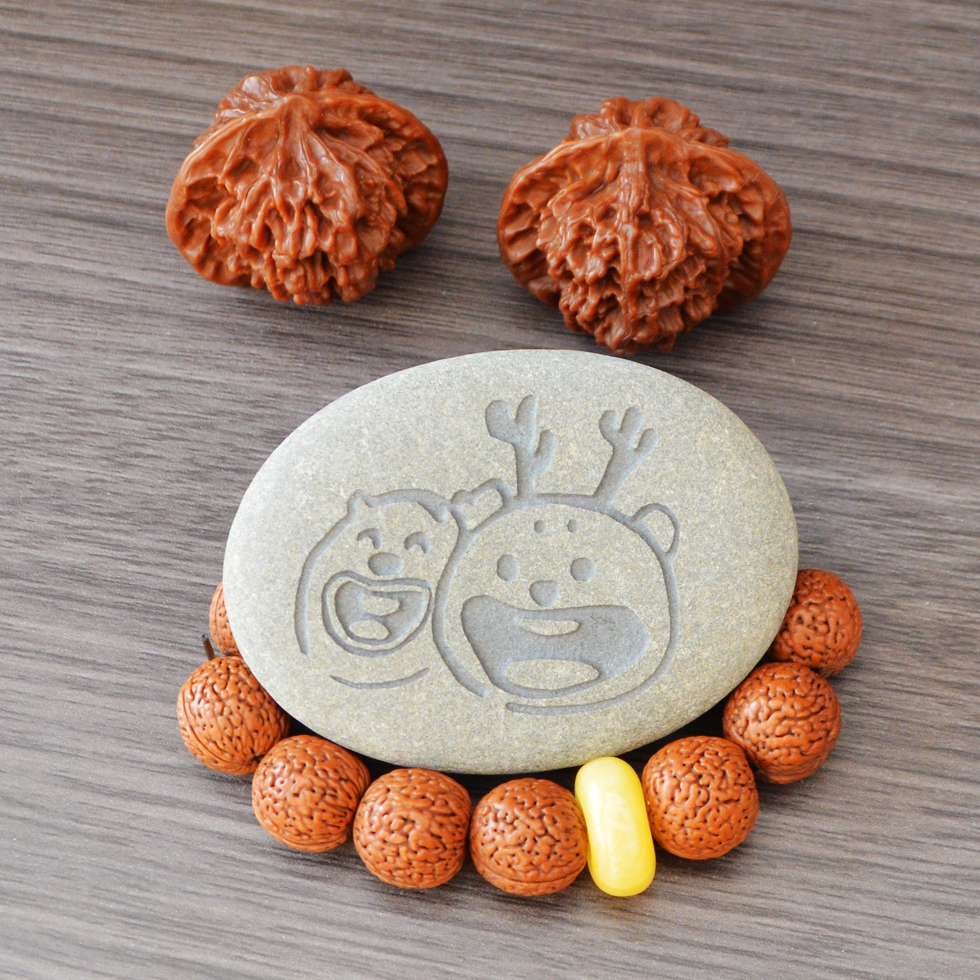 雪岭熊风熊二团子同款石头友谊石鹅卵石刻字定制纪念石雕刻真石头