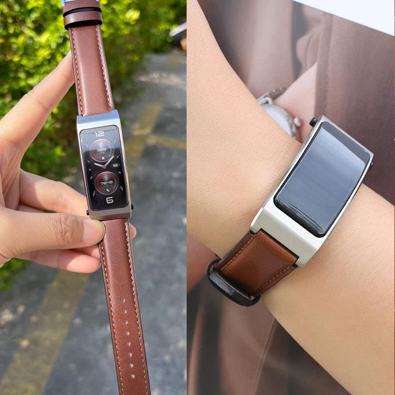 真皮植鞣皮表带适用华为手环B7表带B6腕带B5男女款智能表带替换带