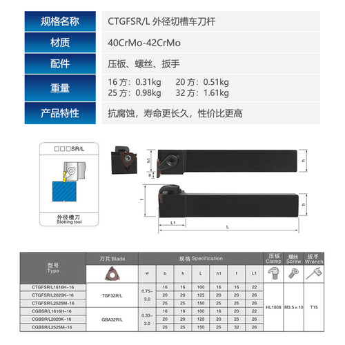 数控外浅槽刀刀杆CTGFSR1616H16 2020K16车床横向 排刀式车刀TGF