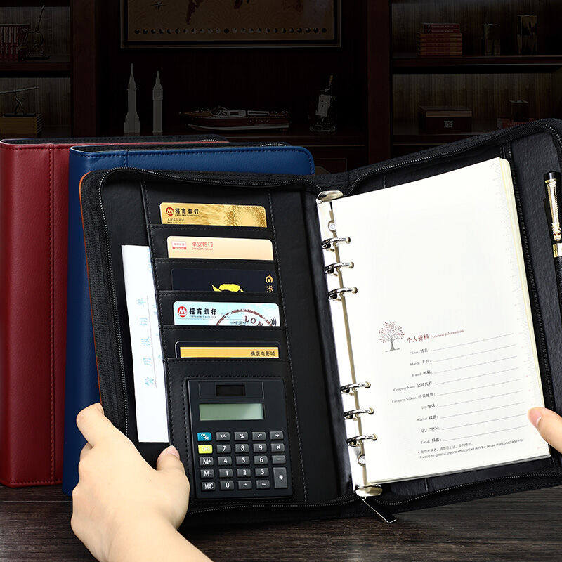 朗捷a5商务笔记本子可拆卸活页本多功能拉链包记事本会议记录本带