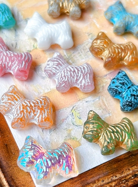 进口捷克珠7x20mm竖孔西高地小狗动物珠手工串珠diy材料配件散珠