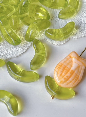 进口捷克珠15mm绿色郁金香叶子船形手工串珠diy饰品配件材料