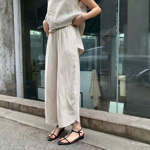 【9分裤长】圆角100%汉麻裤女士休闲慵懒风显瘦透气女休闲裤0830