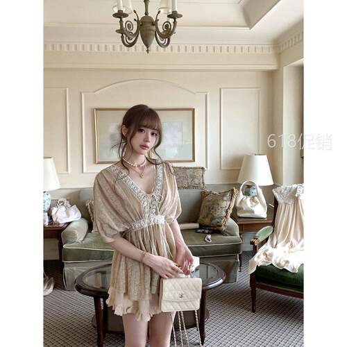 Fabulous Me 少女的裙摆 中古调蕾丝拼接亚麻裙裤半身裙裤短裙