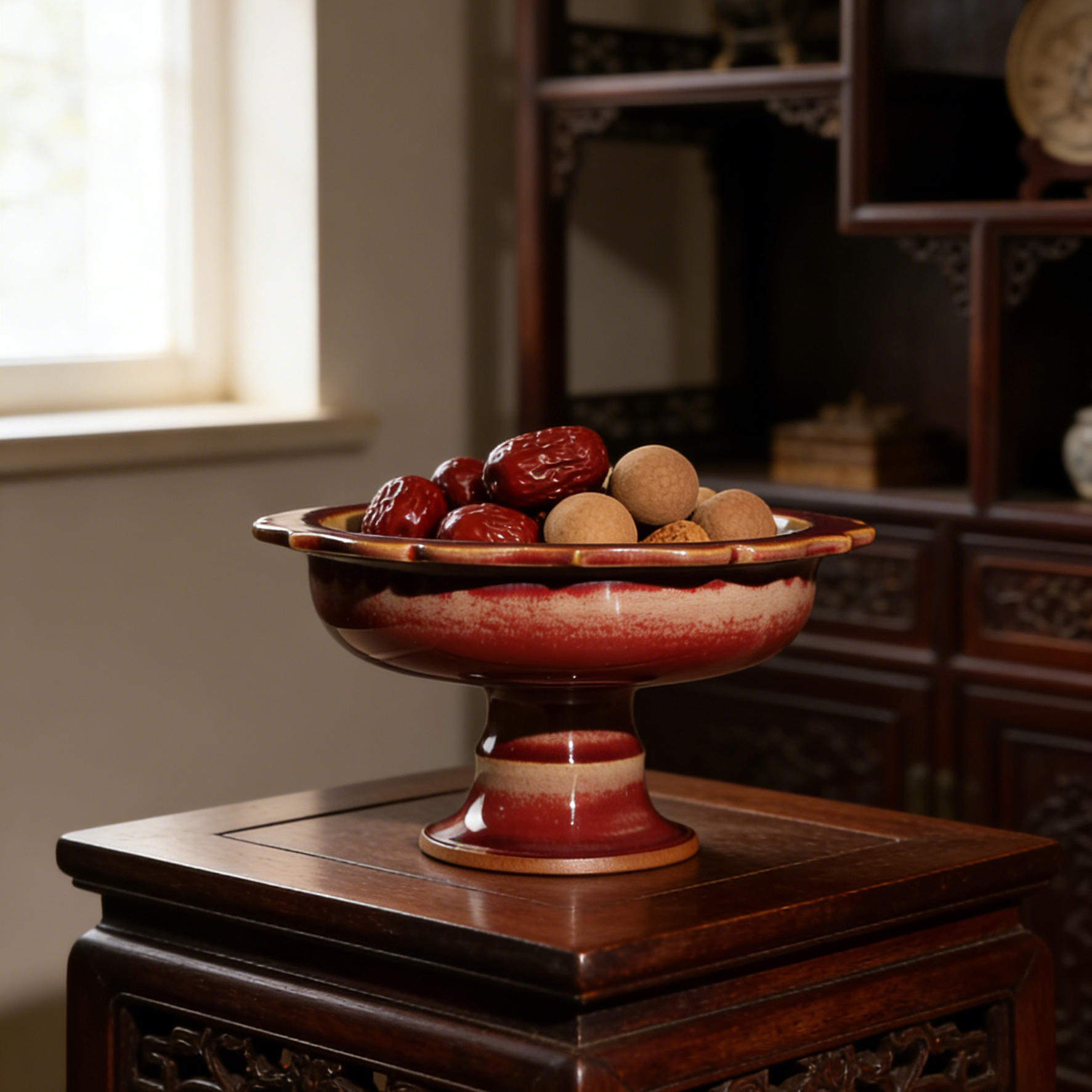 钧瓷全手工钧窑窑变釉花口小果盘釉色莹润自然窑变茶点心盘