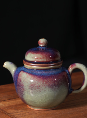 严选钧瓷柴烧珍品官帽壶李向阳大师全手工钧窑窑变紫色