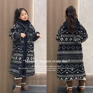 女童夹棉呢大衣长款冬季2025新款中大童韩版网红风衣慵懒加厚外套