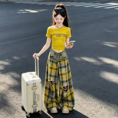 女童牛仔裤2026夏季女孩新款洋气休闲宽松直筒阔腿薄款破洞裤子潮