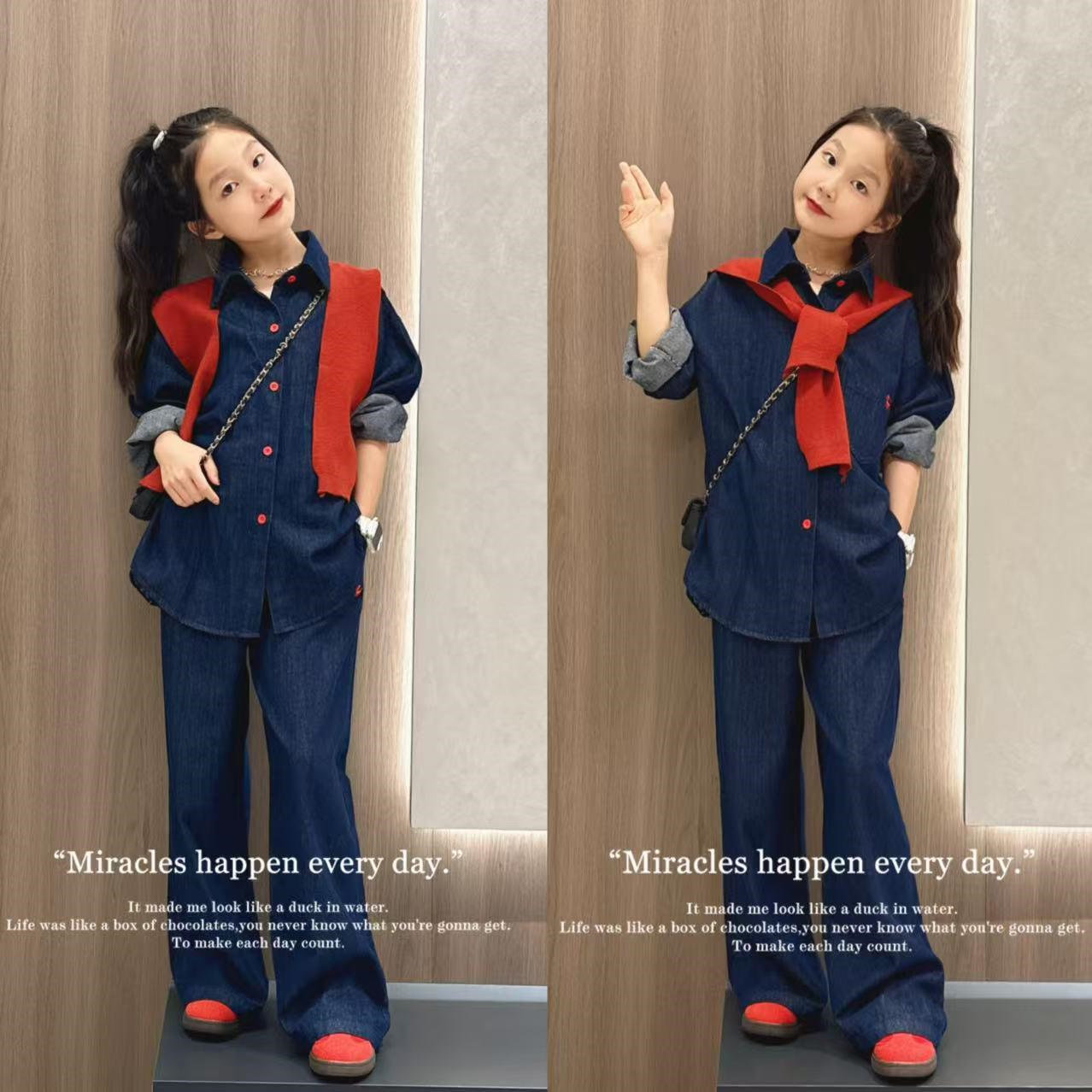 女童洋气牛仔套装春秋款2025新款女大童网红牛仔外套阔腿裤两件套,童装/婴儿装/亲子装,套装,淘宝优惠券,粉丝福利购,淘宝优惠卷