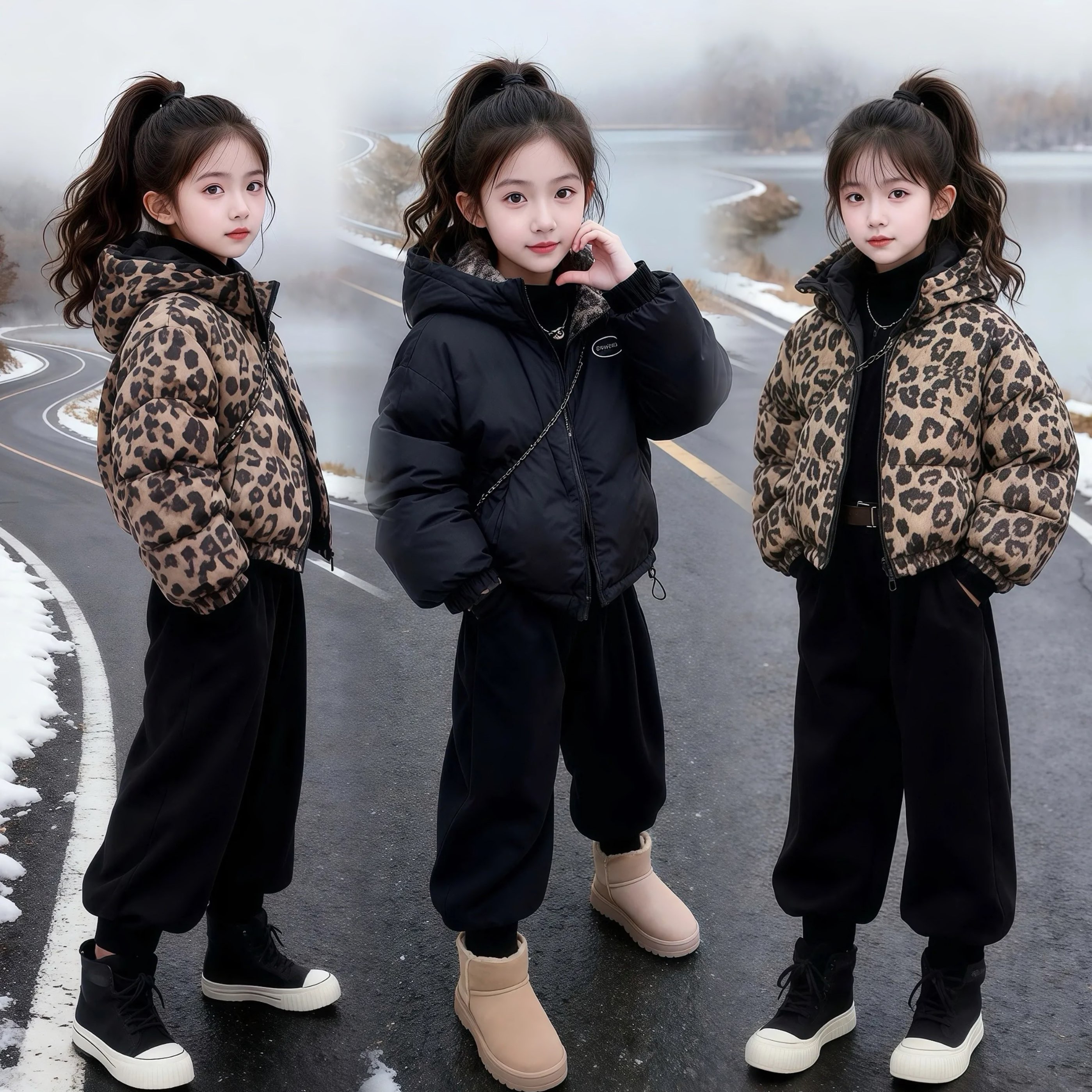 女童加绒休闲裤子秋冬2025新款儿童束脚卫裤冬季大童一体绒运动裤