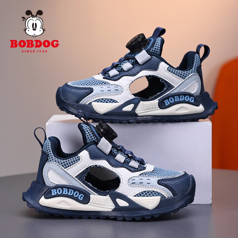 巴布豆童鞋男童网鞋2026夏季新款男孩框子鞋儿童旋转纽扣运动凉鞋