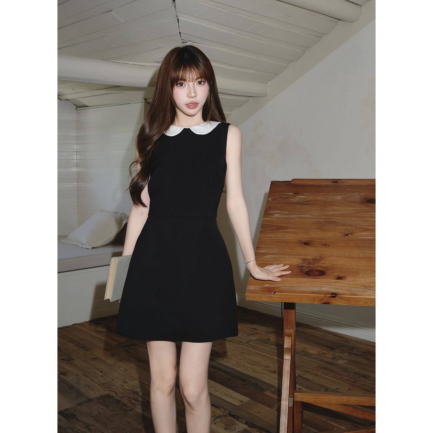 avenement/撞色娃娃领无袖洋装收腰气质韩系学院风A字短裙女夏