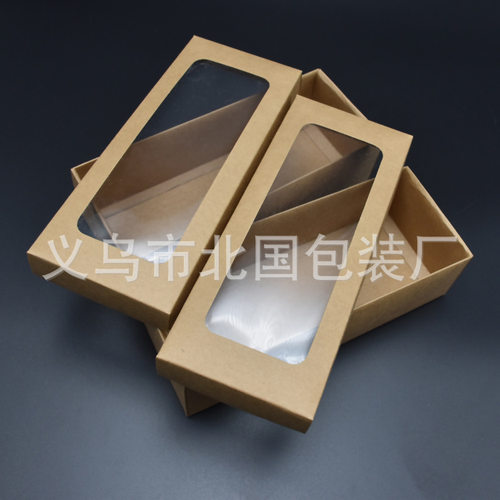 开窗牛皮纸包装盒透明长