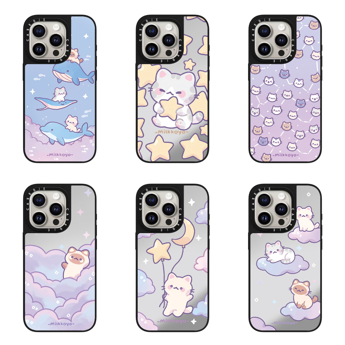 Mikkoyo联名漂浮星空可爱猫咪16pro苹果手机壳适用于iPhone15promax镜面磁吸14plus卡通13防摔保护12casebie