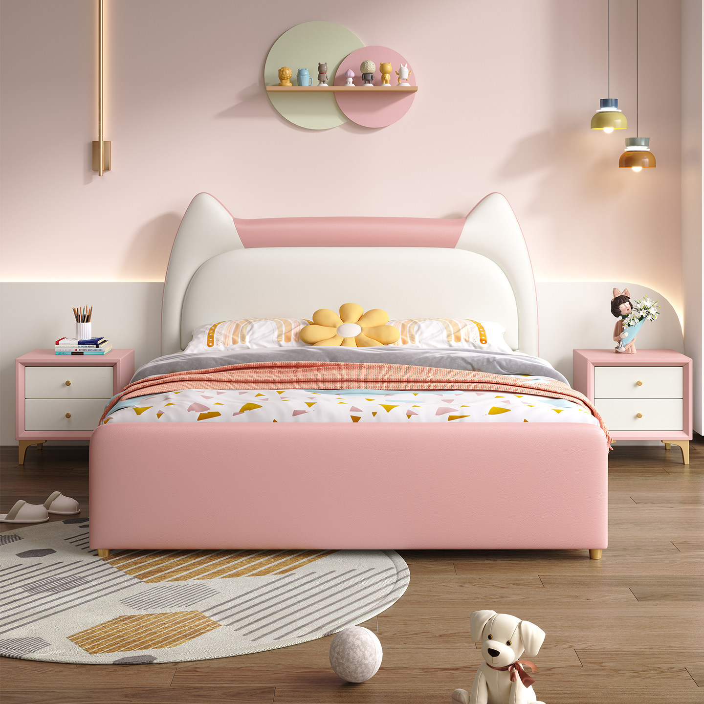 儿童床男孩真皮床轻奢现代卡通女孩猫耳床小户型网红实木软包储物,住宅家具,皮艺床,淘宝优惠券,粉丝福利购,淘宝优惠卷